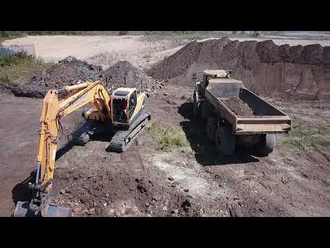 21 ton excavator working, drone footage