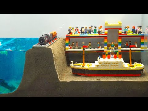 Lego Dam Breach Experiment - Lego Titanic Sinking, Dam Break & Railway Collapse near the Lego wharf