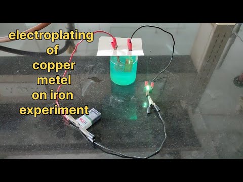 the electroplating of copper metal on iron strip using copper sulphate solution experiment.