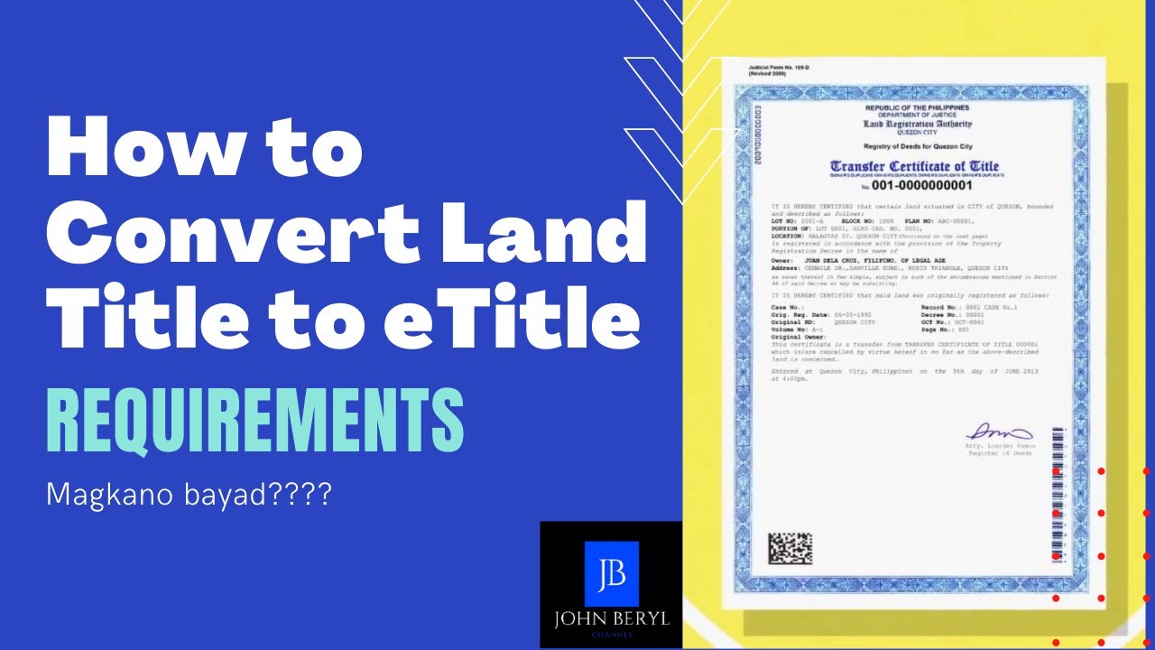 Paano ilipat ang Manual Paper Land Title sa Electronic Computerize Title Requirements- John Beryl#10