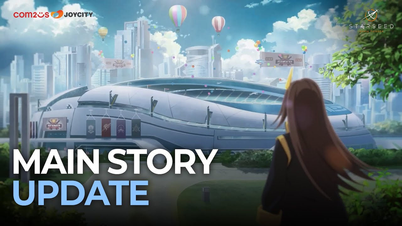 Main story scene from the Limerit update of Starseed: Asnia Trigger, taken from the official channel. Story content stops with the Yume patch of Jul. 22 PDT / Jul. 23 UTC.