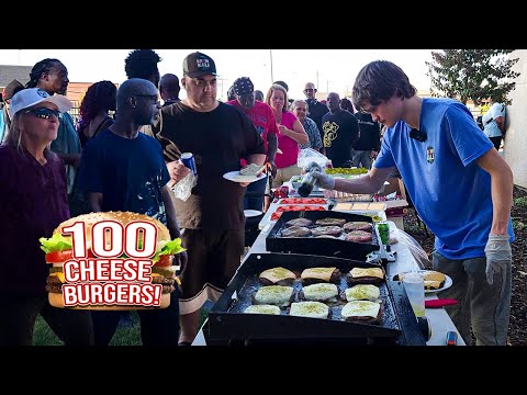 Cooking 100 Huge Cheeseburgers For The Homeless!