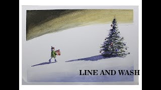 Line and wash,Lonely christmas tree pine.By Nil Rocha
