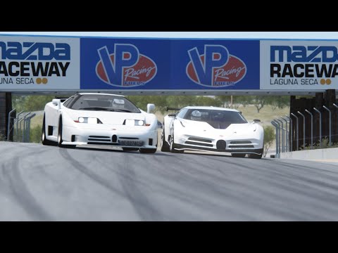 Bugatti Centodieci vs Bugatti EB110 SS at Laguna Seca