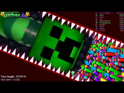 Slither.io A.I. CREEPER MINECRAFT  Vs Pro Snakes - Epic Skin Slitherio Vip Gameplay - World Record