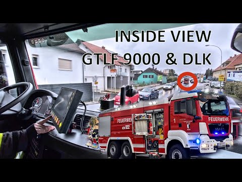 [INSIDE VIEW & PRESSLUFT] Einsatzfahrt GTLF 9000 & DLK der FF Traun zu Großbrand in der Rush Hour
