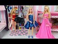 Play Four Barbie Dolls in DIY Doll House Dress up Dolls