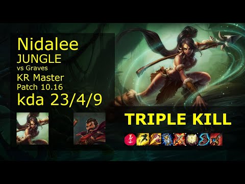 Nidalee Jungle vs Graves - KR Master 23/4/9 Patch 10.16 Gameplay // [롤] 니달리 vs 그레이브즈 정글