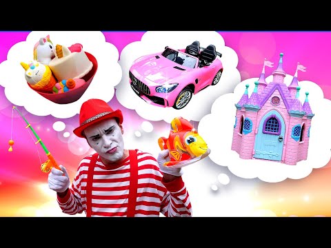Video divertenti con Clown. Il Mimo va a pescare. Giochi per bambini in piscina.