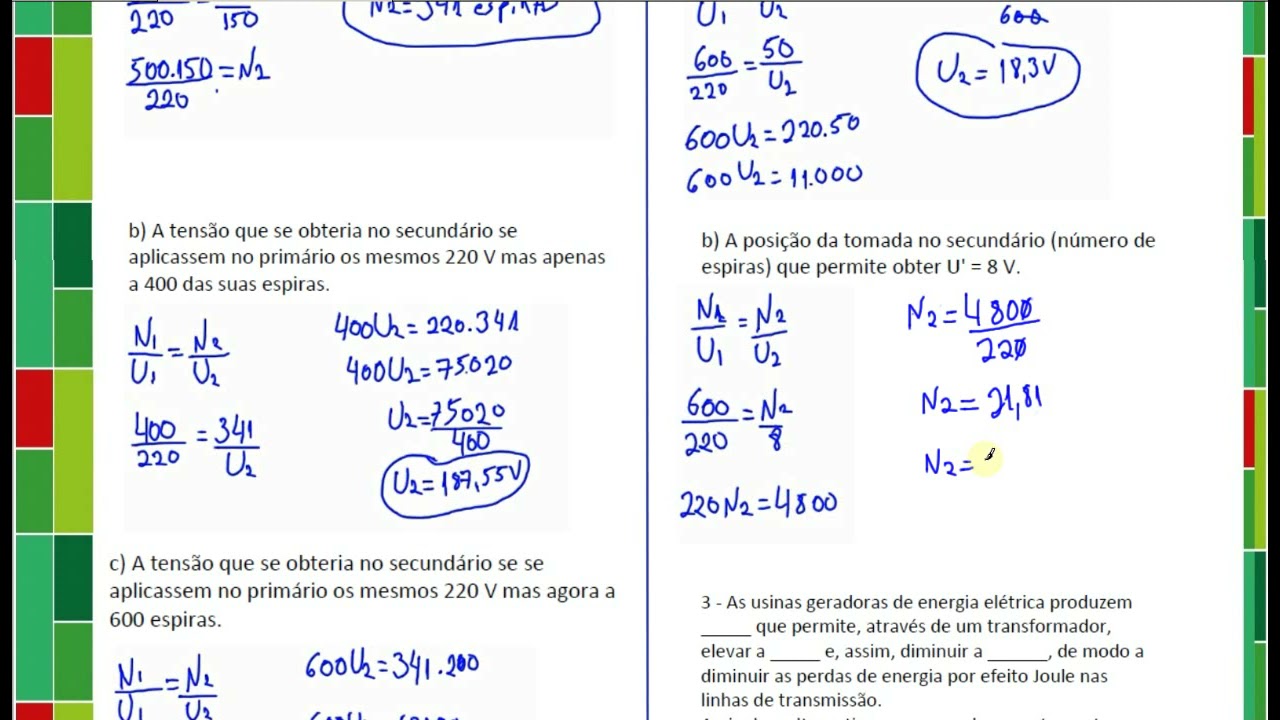 AULA DE EXERCÍCIOS SOBRE TRANSFORMADORES