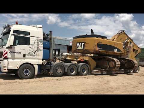 Loading And Transporting By Side The Caterpillar 385C - Fasoulas Heavy Transports