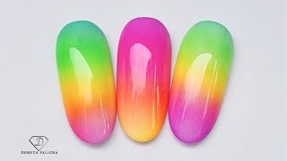 Neon pigments ombre nail art. Easy ombre nail with pigments and sponge for beginners. Rainbow ombre