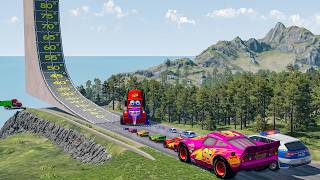 Big & Small McQueen & Police Car vs Zombie Mack, Giant steep slope  Downhill Race – BeamNG.drive