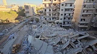 Destruction in Beirut&#39;s southern suburb after Israel strikes buildings of Hezbollah&#39;s financial arm