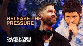 Zobacz, jak Serge Pizzorno z zespołu Kasabian dołącza do Calvina Harrisa podczas wykonywania utworu „Release The Pressure” na wielkich koncertach na Hampden Park, a DJ świętuje to „rave haggis”