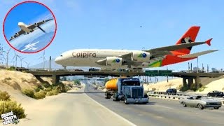 GTA 5- Gigantic Airplane "Emergency Stunning Landing" at Highway Bridge