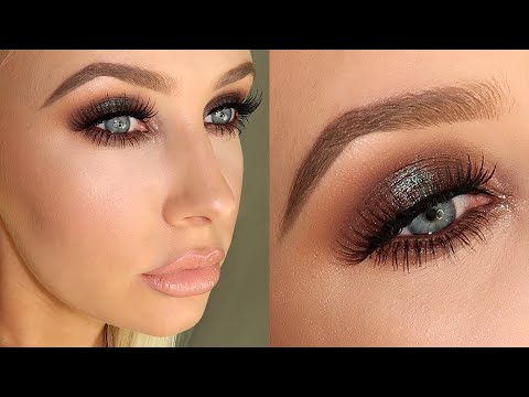 FULL GLAM Blue Brown Sparkly Smokey Eye Flawless Skin | Lauren Curtis