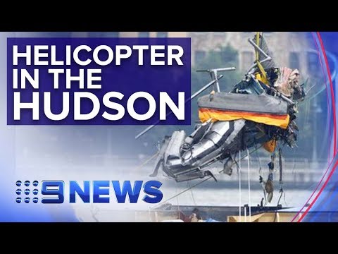Incredible escape as helicopter crashes in New York | Nine News Australia