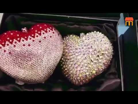 Multi-Colored Diamond Purses Crystal Bridal Women Clutch Bags Party Heart Shaped Evening Bag