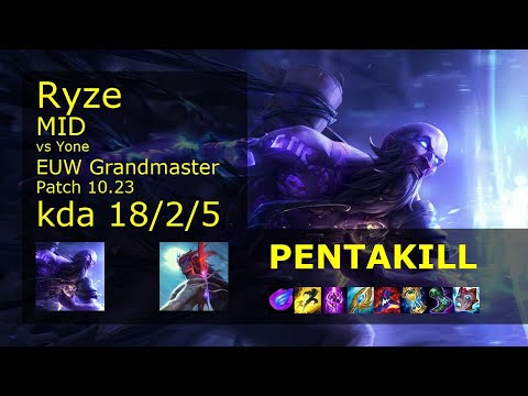 Ryze vs Yone Mid - EUW Grandmaster 18/2/5 Patch 10.23 Gameplay