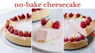 super easy NO BAKE lemon raspberry cheesecake