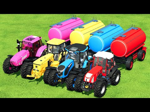 RIGITRAC vs LANDINI vs JOHN DEERE vs LAMBORGHINI TRACTORS & FUEL TANKS PARKOUR - Farming Simulator 2