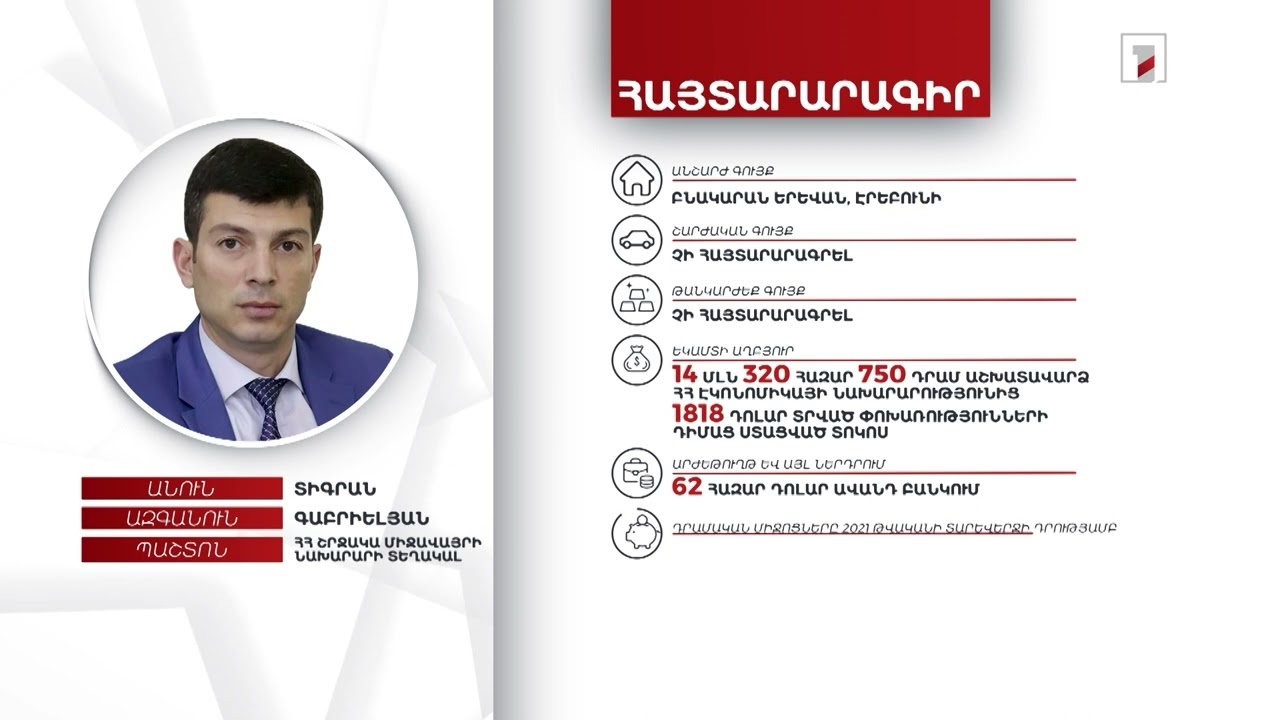 Բնակարան, 10 մլն դրամ. ՀՀ շրջակա միջավայրի նախարարի տեղակալ Տիգրան Գաբրիելյանի հայտարարագիրը