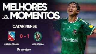 JOGO DE SUPERAÇÃO DO CONCÓRDIA - Carlos Renaux 0x1 Concórdia - Melhores Momentos - Catarinense