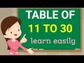 11 to 30 tables#Multiplication of 11 to 30#Tables of 11 to 30