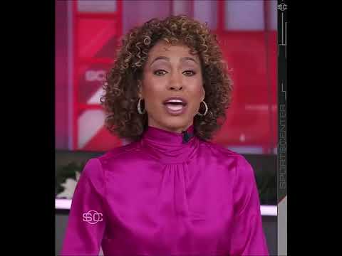 Sage Steele in a dark pink satin blouse (12-23-21)