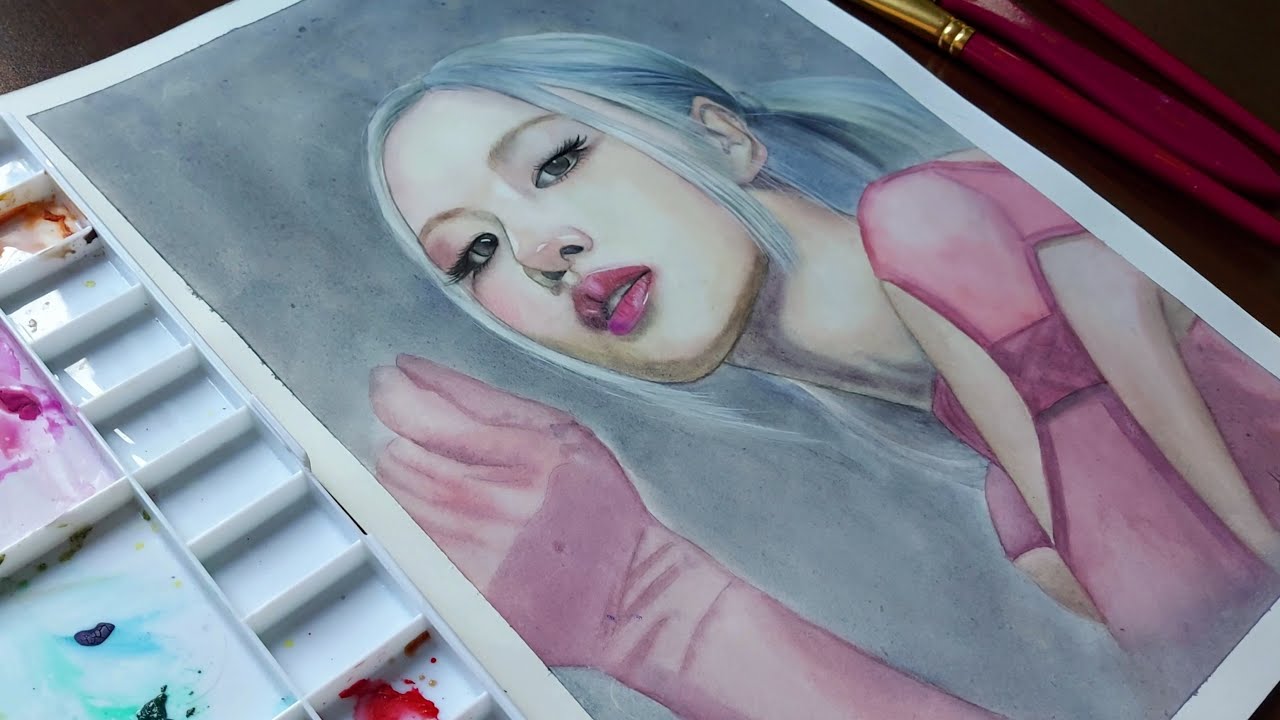 Painting Rosé with watercolors / Pink Venom / watercolor portrait