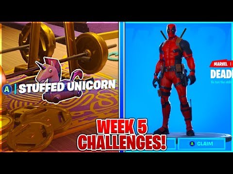 "Find Deadpools Stuffed Unicorn" LOCATION and STEEL BRIDGES LOCATIONS in Fortnite Deadpool Week 5!