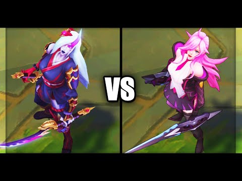 Blood Moon Katarina vs Battle Academia Katarina Epic Skins Comparison (League of Legends)