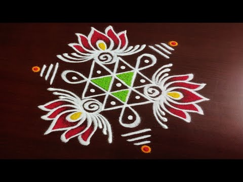 Easy & beautiful rangoli designs with 4 dots | Tulasi kota muggulu | Lotus rangoli | Friday muggulu