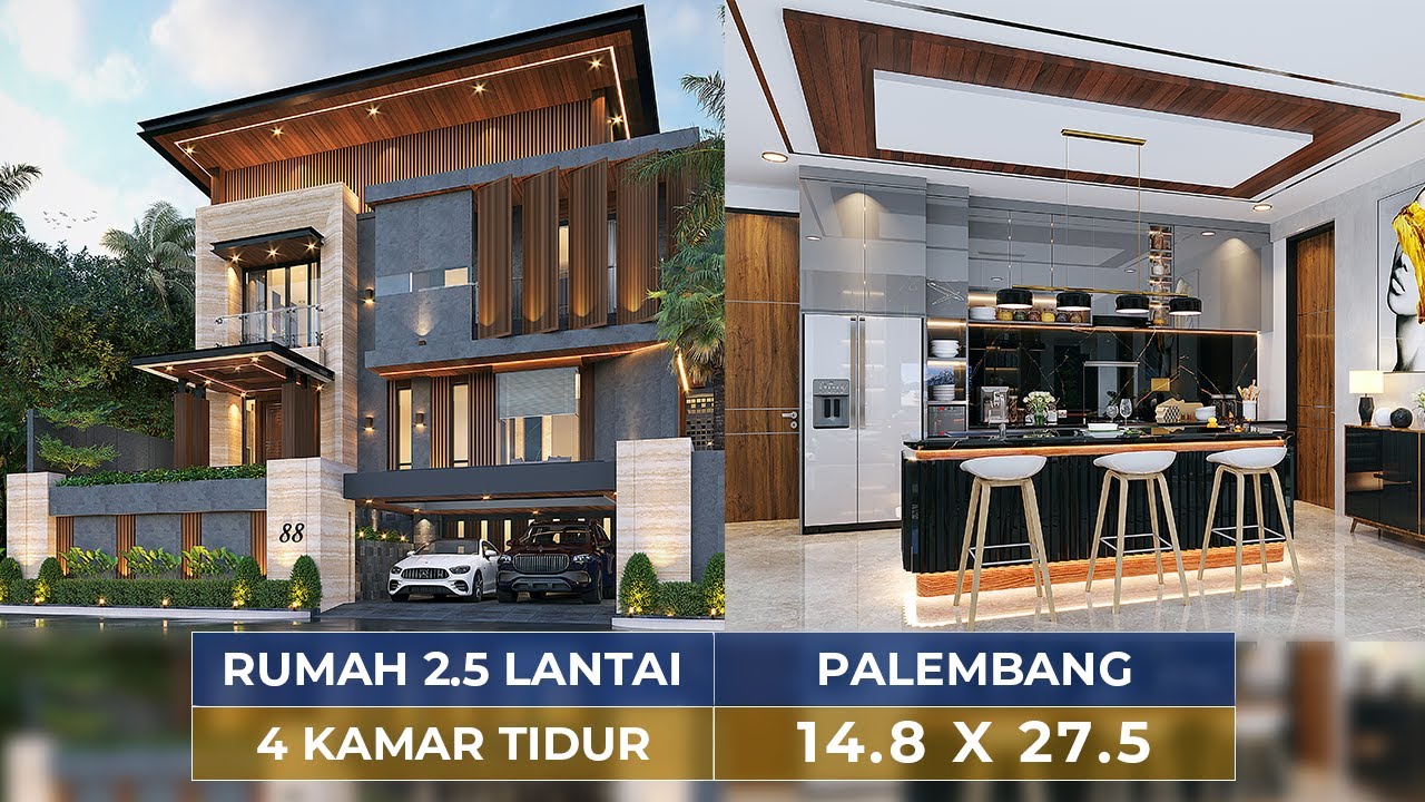 Video 3D Desain Rumah Modern 2.5 Lantai Bapak WCT 1448 - Palembang