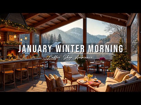 Calm January Winter Morning at Outdoor Coffee Shop Ambience ❄ Warm Piano Jazz Music for Good Moods