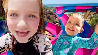 PiRATE WATER PARK!!  Navey's First Water Slide! Adley & Family Swim with Fish at Disney Hawaii movie