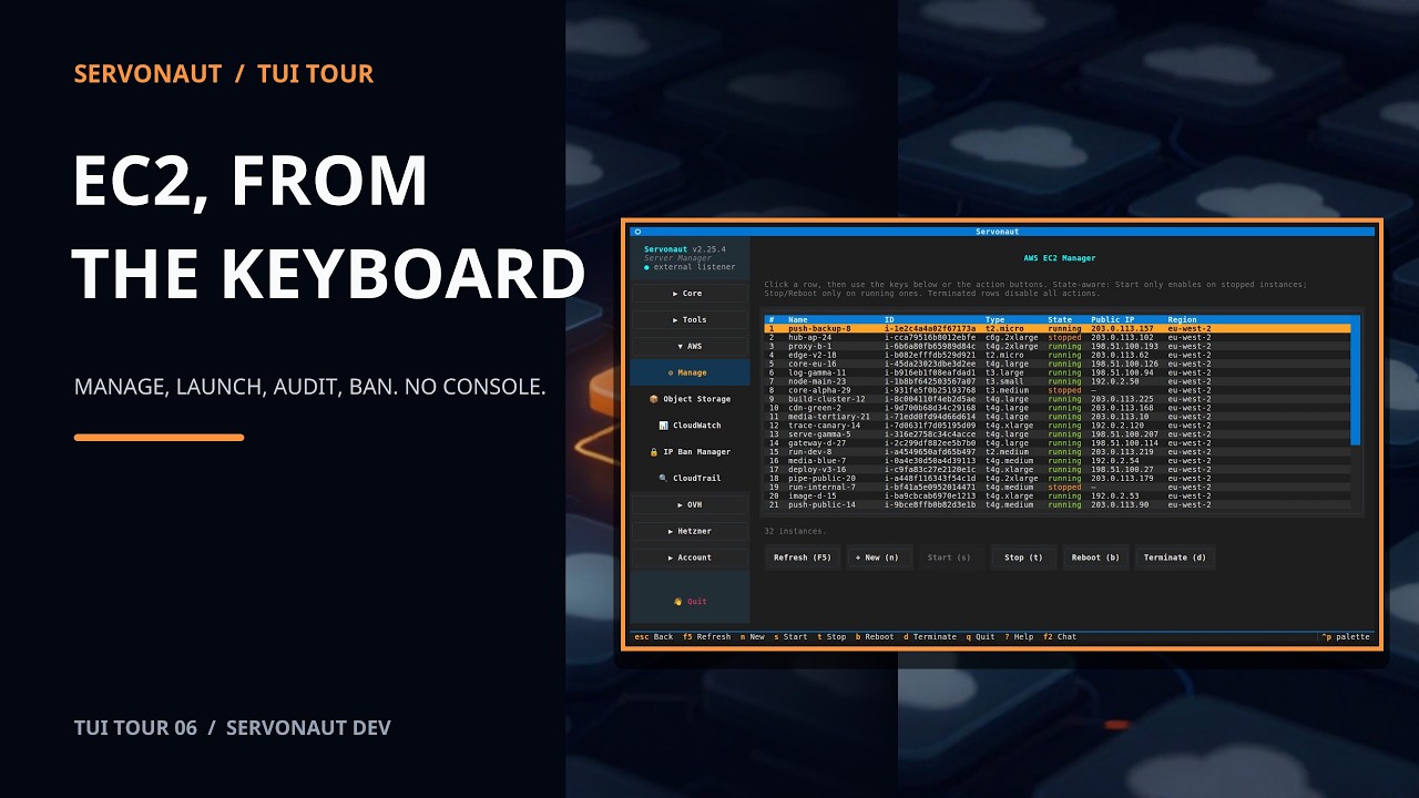 Thumbnail for AWS Operations From the Keyboard | Servonaut TUI Tour