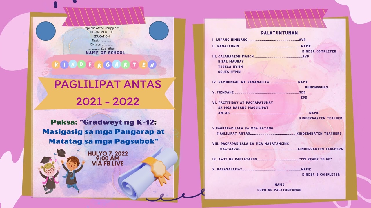 KINDERGARTEN MOVING UP PROGRAM | MOVING UP PROGRAM | TEMPLATE | DOWNLOADABLE