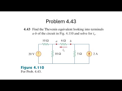 Problem 4.43 Find the Thevenin equivalent looking into terminals a-b of the circuit in Fig. 4.110.