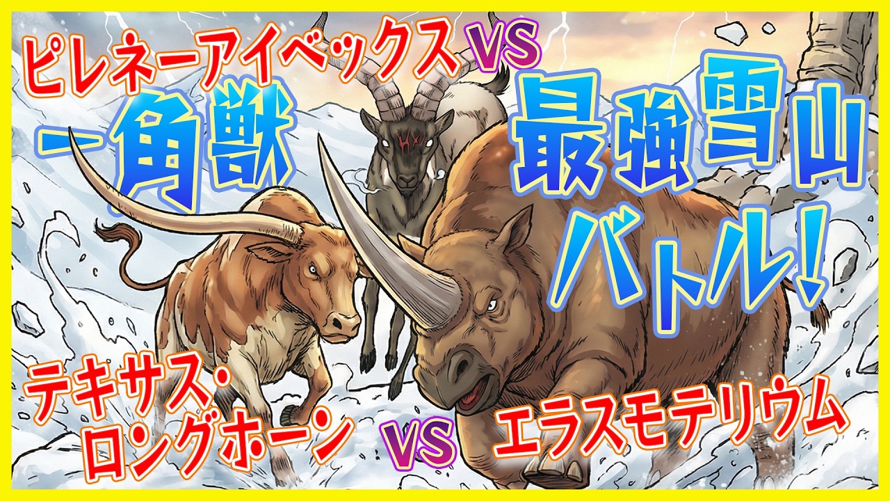 【どっちが強い】一角獣サバイバル 雪山の大ヅノ対決【漫画】