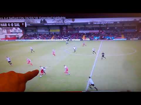 Kidderminster Harriers v Salford City. Horror tackle.