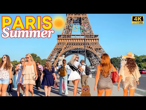 Paris, France 🇫🇷 - Paris Summer 2024 ☀️, Beautiful Womens & Weather🗼 4K Paris Walk  (▶1h)