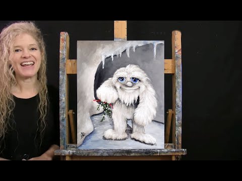 Learn How to Paint MISTLETOE YETI with Acrylic - Paint and Sip - Fun Animal Step by Step Tutorial