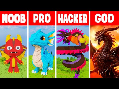 EPIC Minecraft Dragon Statue Build Challenge - NOOB vs PRO vs HACKER vs GOD!