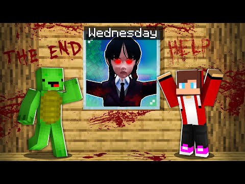 Wednesday Outside the Window Sneaked into the House of JJ and Mikey in Minecraft - Maizen