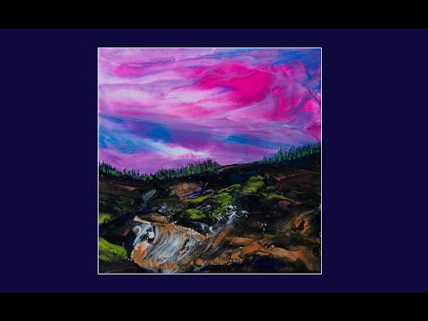 #7814 Contemporary Art Landscape Painting Fluid Acrylics 2.25.2021  Intuitive art therapy