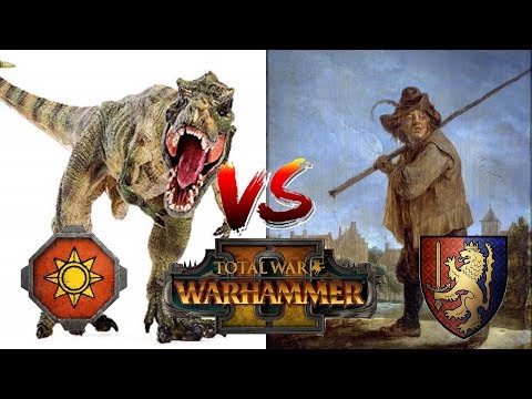 Lizardmen vs Bretonnia | PEASANTS FIGHTING T-REX - Total War Warhammer 2