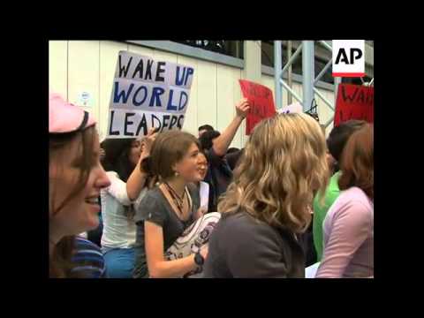 Protesters stage small sit-in outside hall at UN conference; climate camp