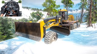 CAT 120M Motor Grader - Struggle in Deep Muddy Road | SnowRunner | Logitech G29 Gameplay